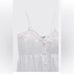 Zara White Embroidered Spaghetti Strap Dress